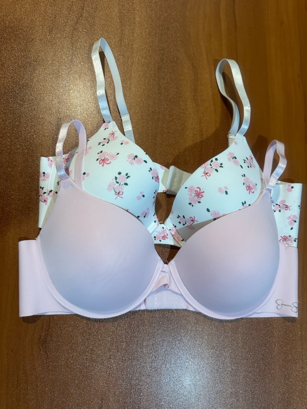 Jessica Simpson 2 Pack Demi Bra Set Size 36C Floral & Soft Pink Underwire